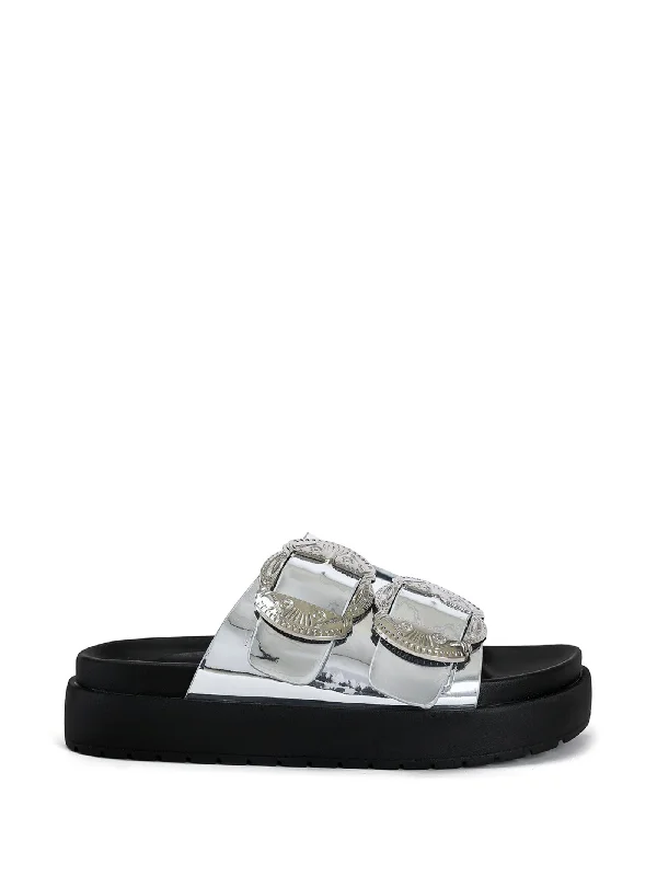 CHANTAYE-SILVER WESTERN OVERSIZED BUCKLE SANDAL