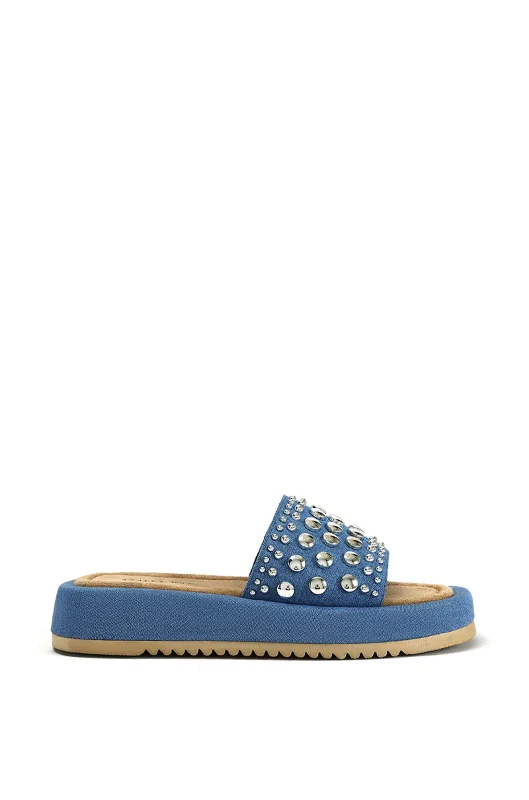 ESPINOSA-DENIM WESTERN STUDDED FLAT SANDAL