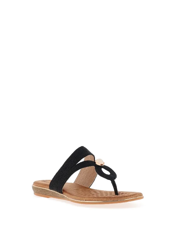 Lunar Ezra Woven Toe Post Sandals, Black