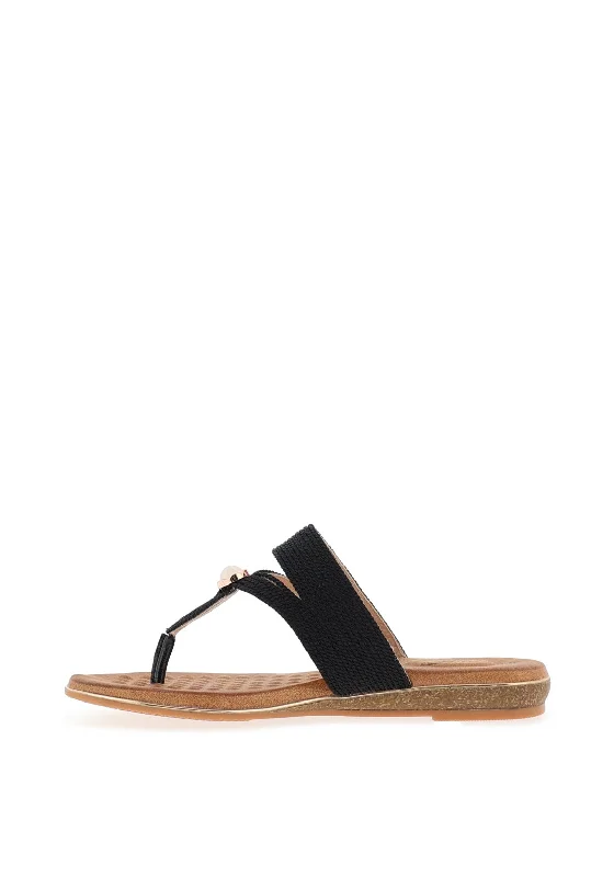 Lunar Ezra Woven Toe Post Sandals, Black