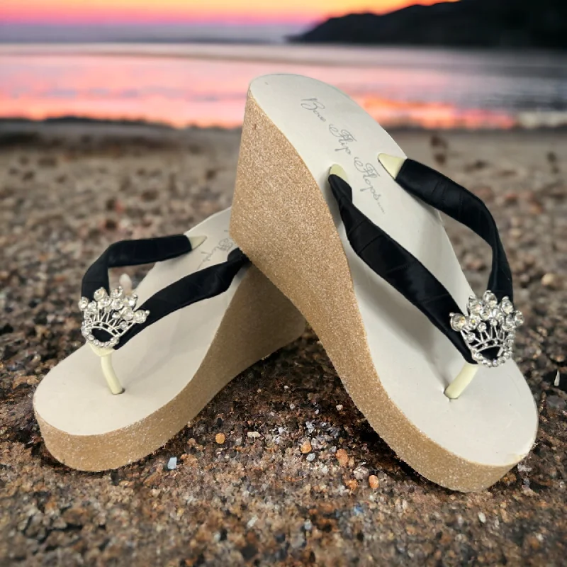 Rhinestone Embellishment Glitter Wedge Heel Flip Flops