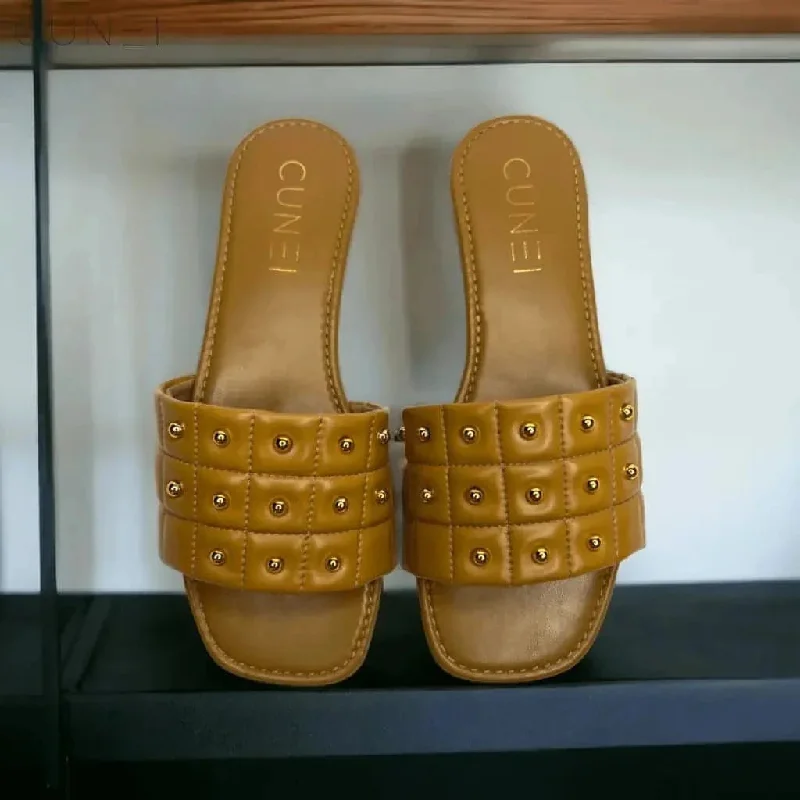 Tan Opulence Buttoned Slides