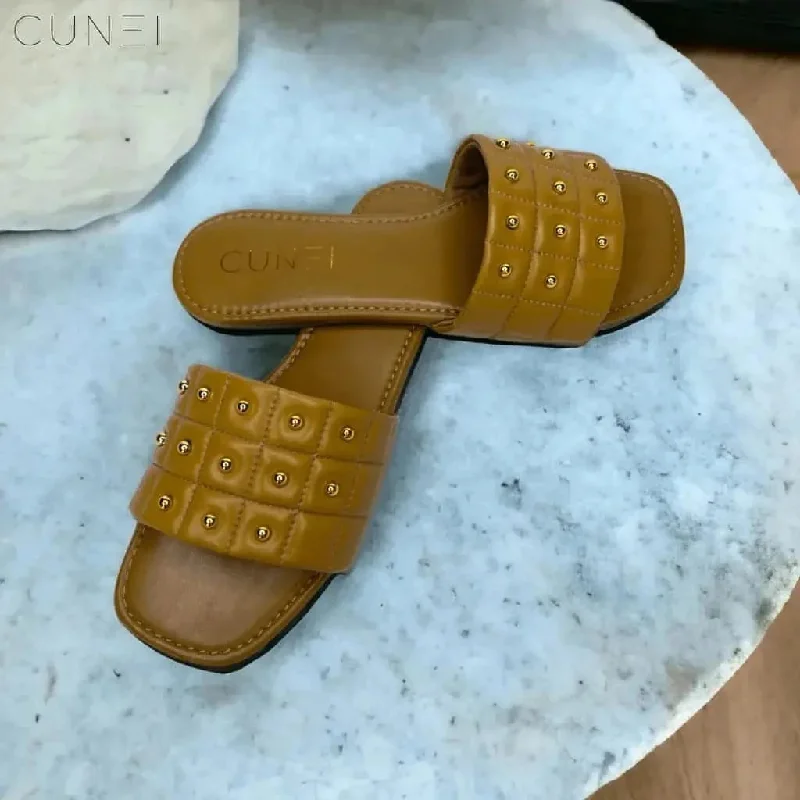 Tan Opulence Buttoned Slides