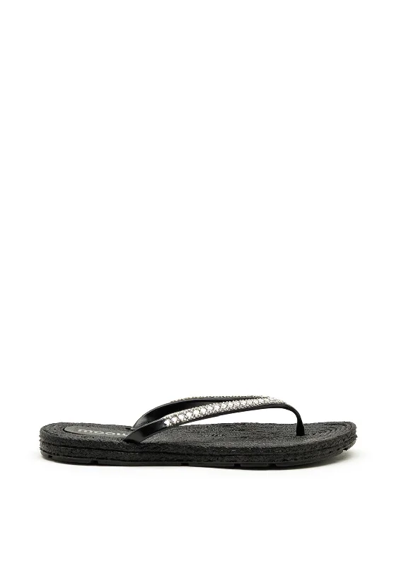 Zen Collection Diamante Toe Thong Flip Flops, Black