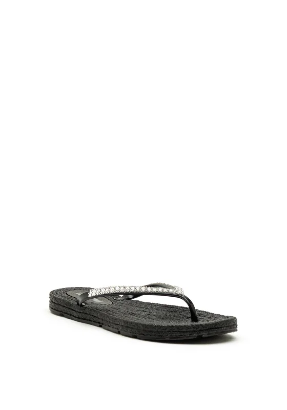 Zen Collection Diamante Toe Thong Flip Flops, Black