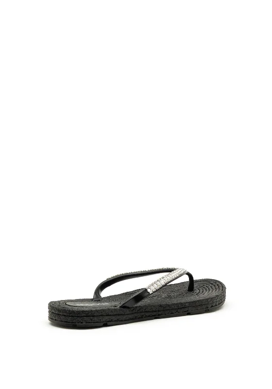 Zen Collection Diamante Toe Thong Flip Flops, Black