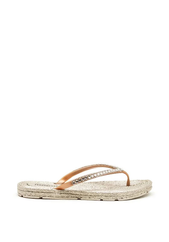 Zen Collection Diamante Toe Thong Flip Flops, Gold