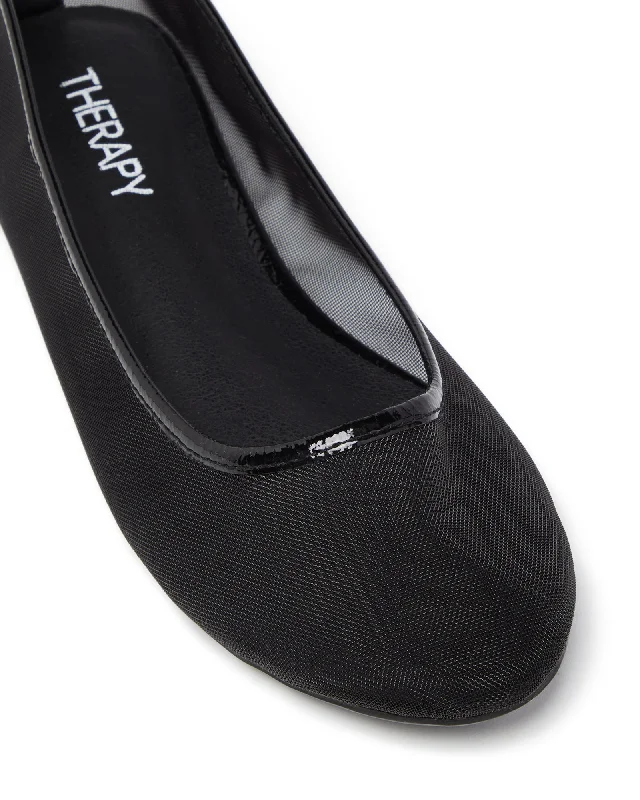 Arlo Mesh Ballet Flat Black Crinkle Patent