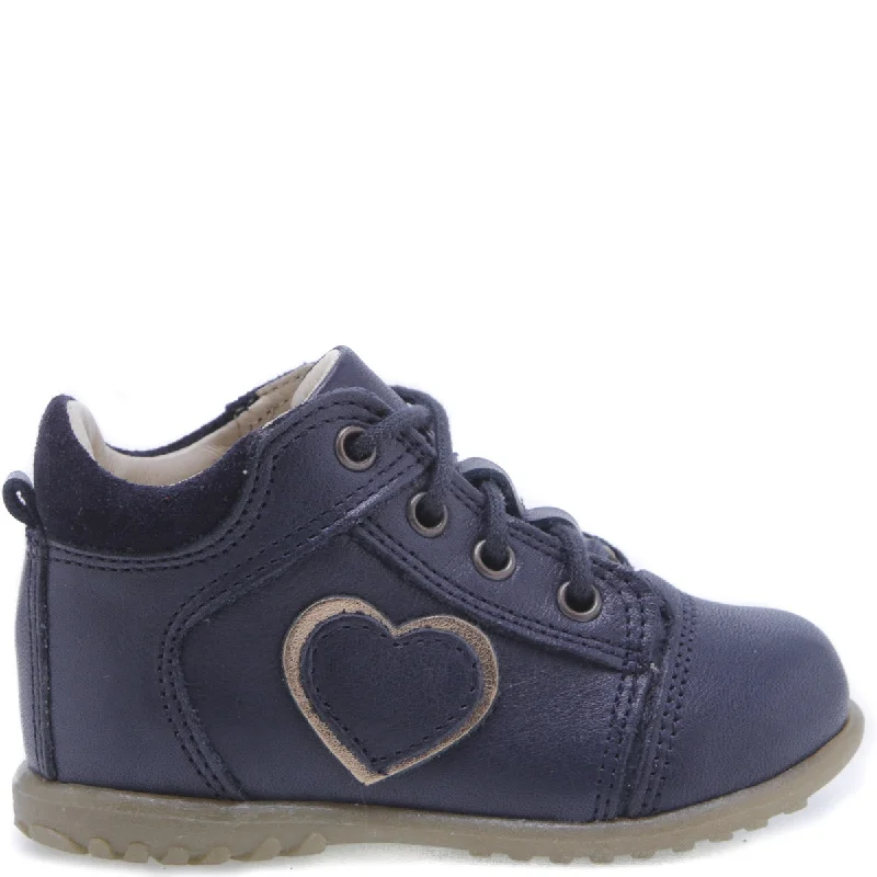 (2069E-7) Emel Lace Up First Shoes navy heart