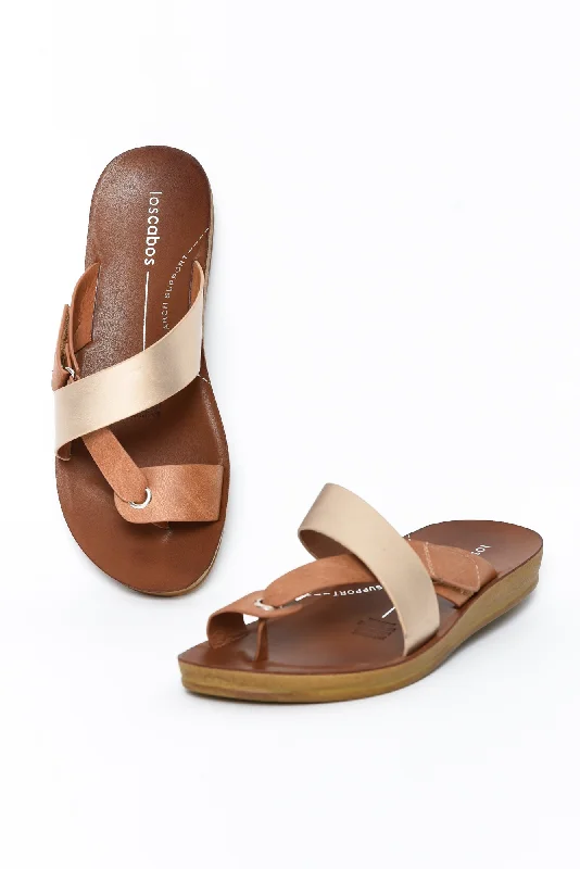 Bry Gold Tan Multi Strap Slide