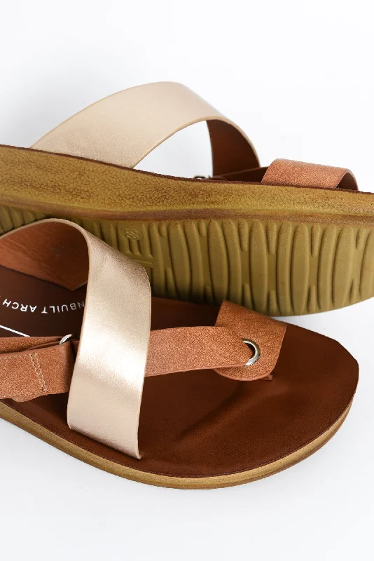 Bry Gold Tan Multi Strap Slide