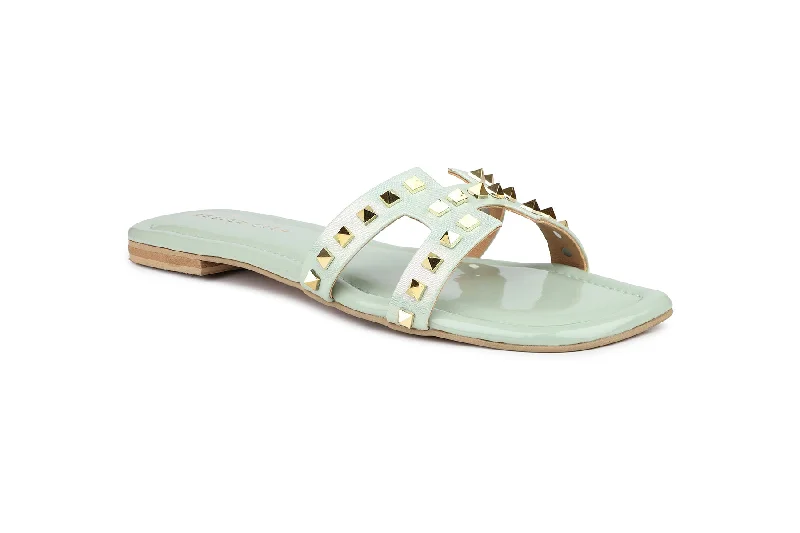 Women Green Slides Sandals