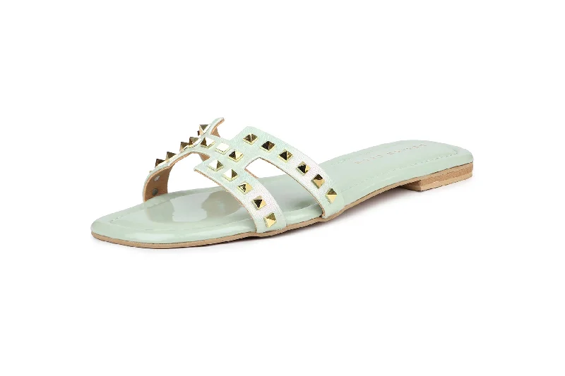 Women Green Slides Sandals