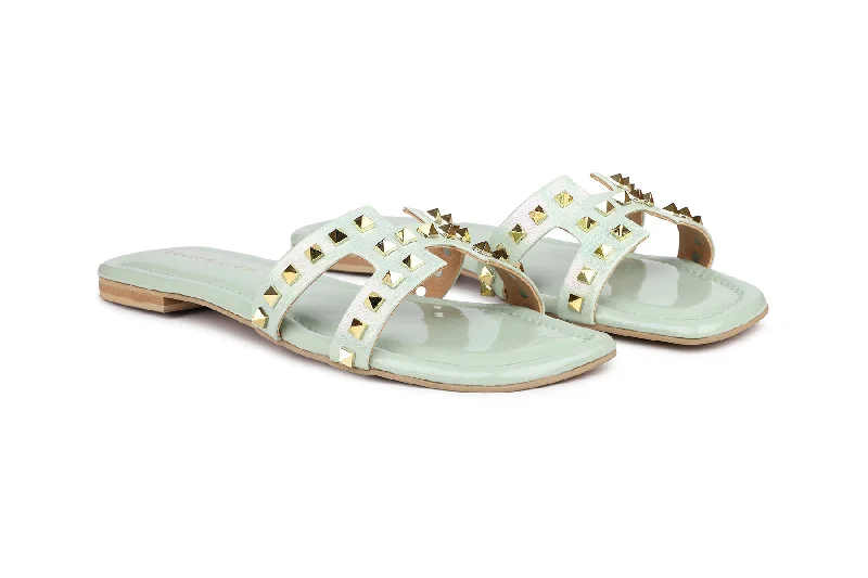 Women Green Slides Sandals