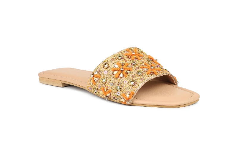 Women Gold Slides Sandals