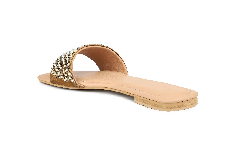 Women Bronze Slides Sandals