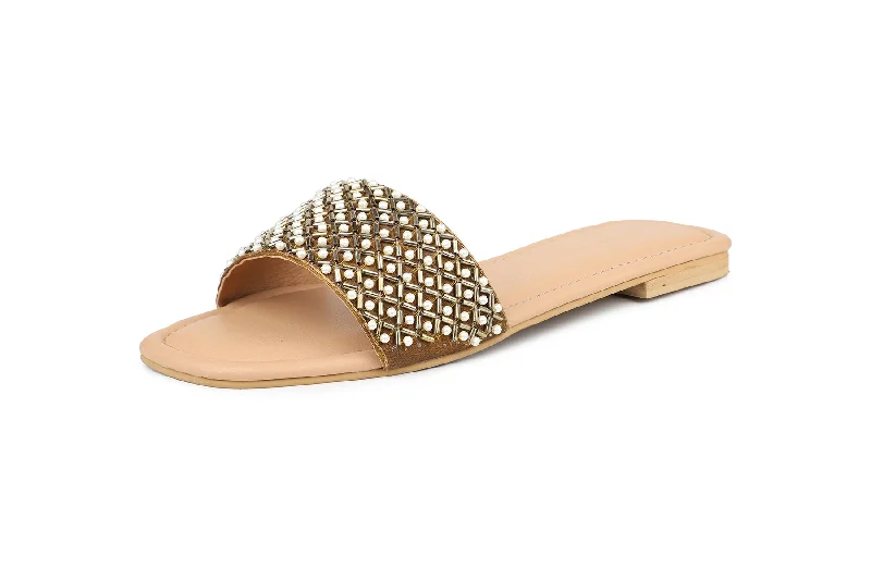 Women Bronze Slides Sandals