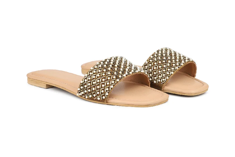 Women Bronze Slides Sandals