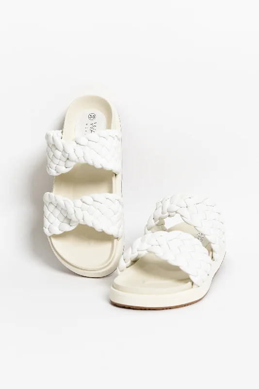 Mim White Leather Woven Slide