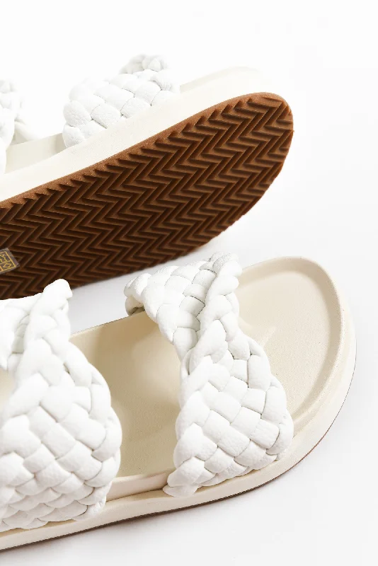 Mim White Leather Woven Slide