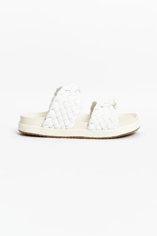 Mim White Leather Woven Slide