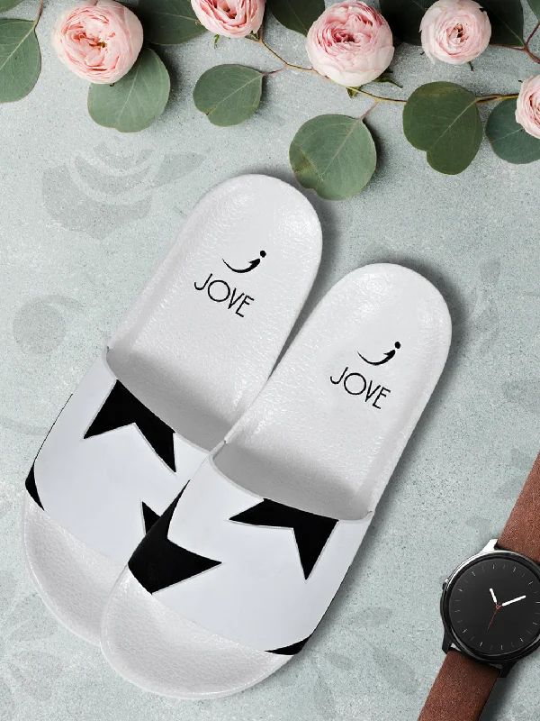 Women White Textured Slides