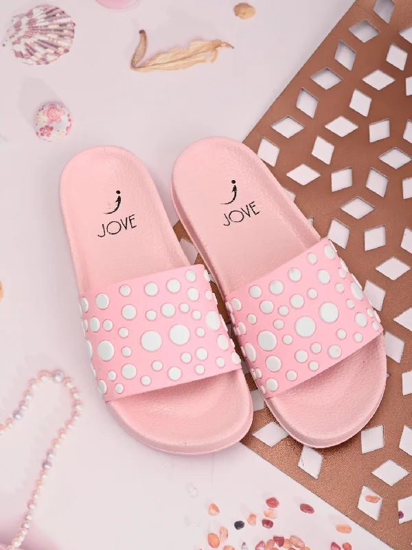 Women Pink Textured Slides