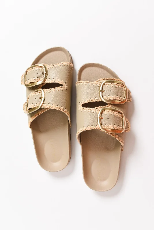 Poppy Beige Leather Buckle Slide